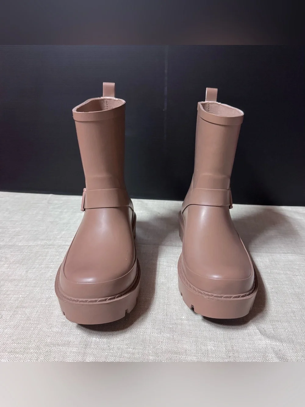 Time and Tru Women’s Tan Waterproof Mid-Calf Rain Boots with Buckle